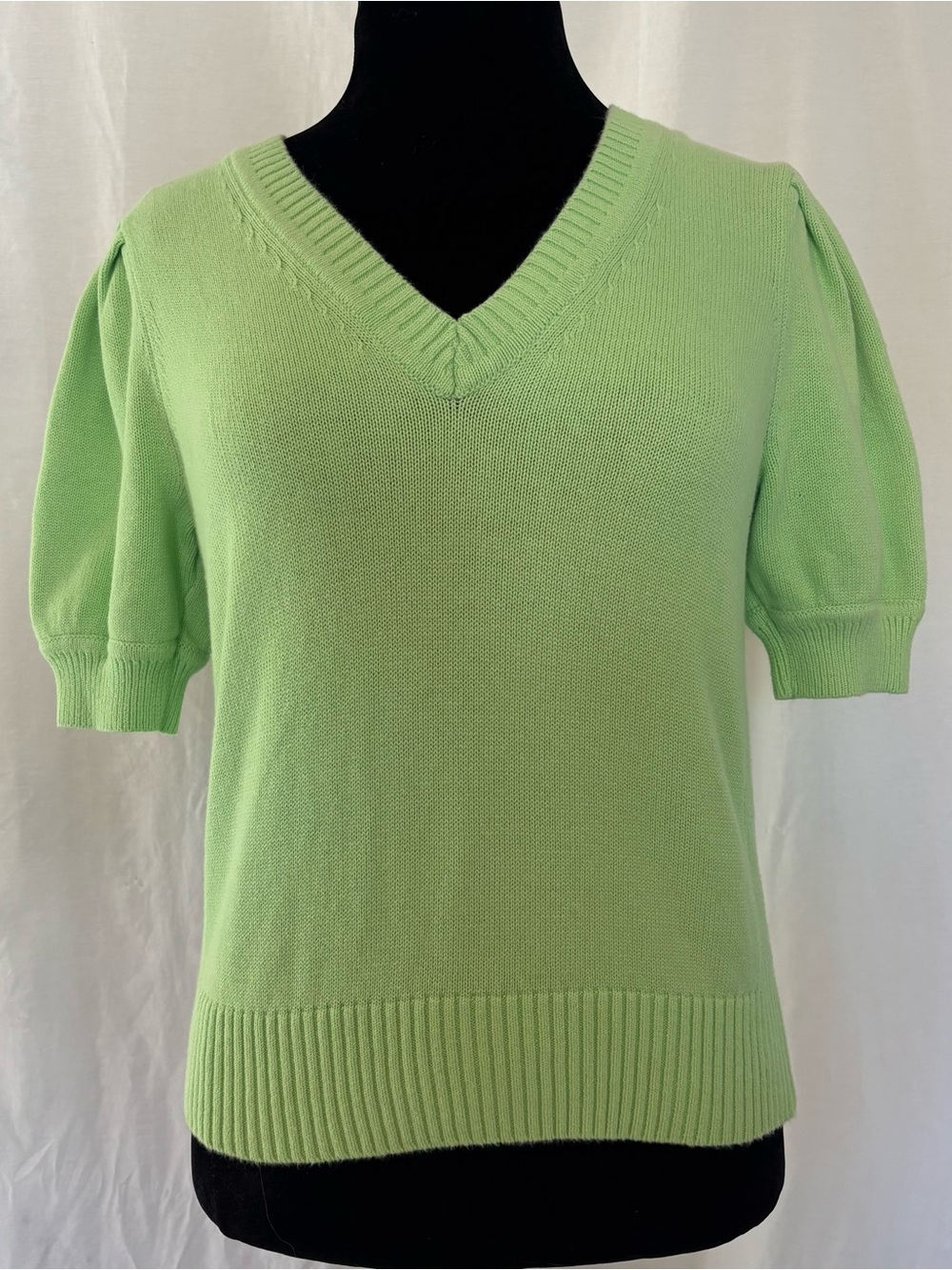 LOFT Lime Green Puff Sleeve V-neck Knit Sweater Coquette Balletcore Small